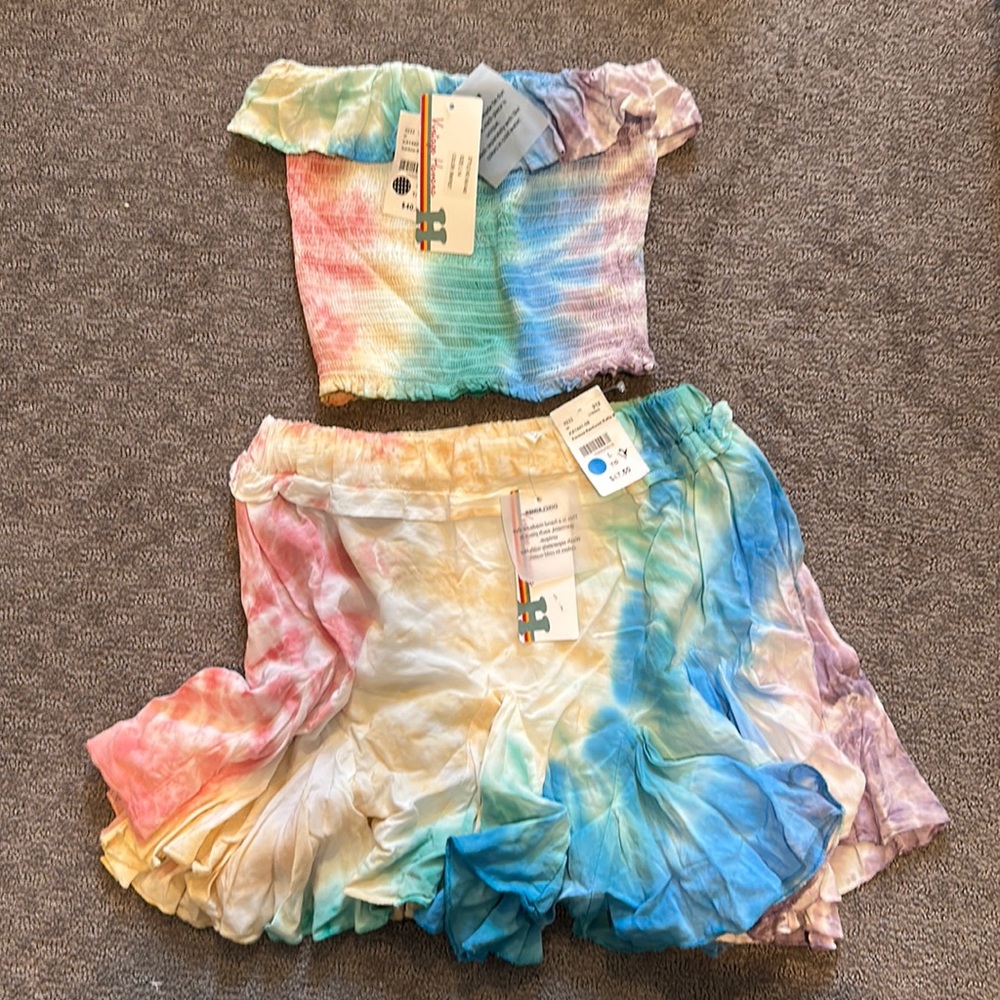 Vintage Havana Rainbow Tie Dye Top & Skirt Set Size L